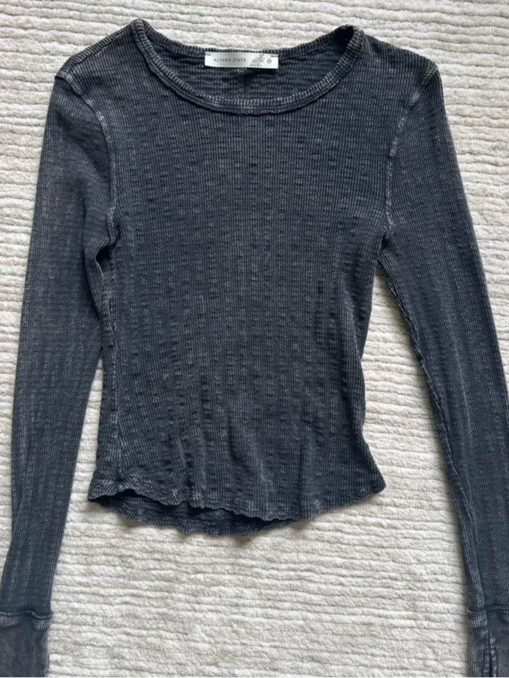 Altar'd State Charcoal Ribbed Long Sleeve Tee